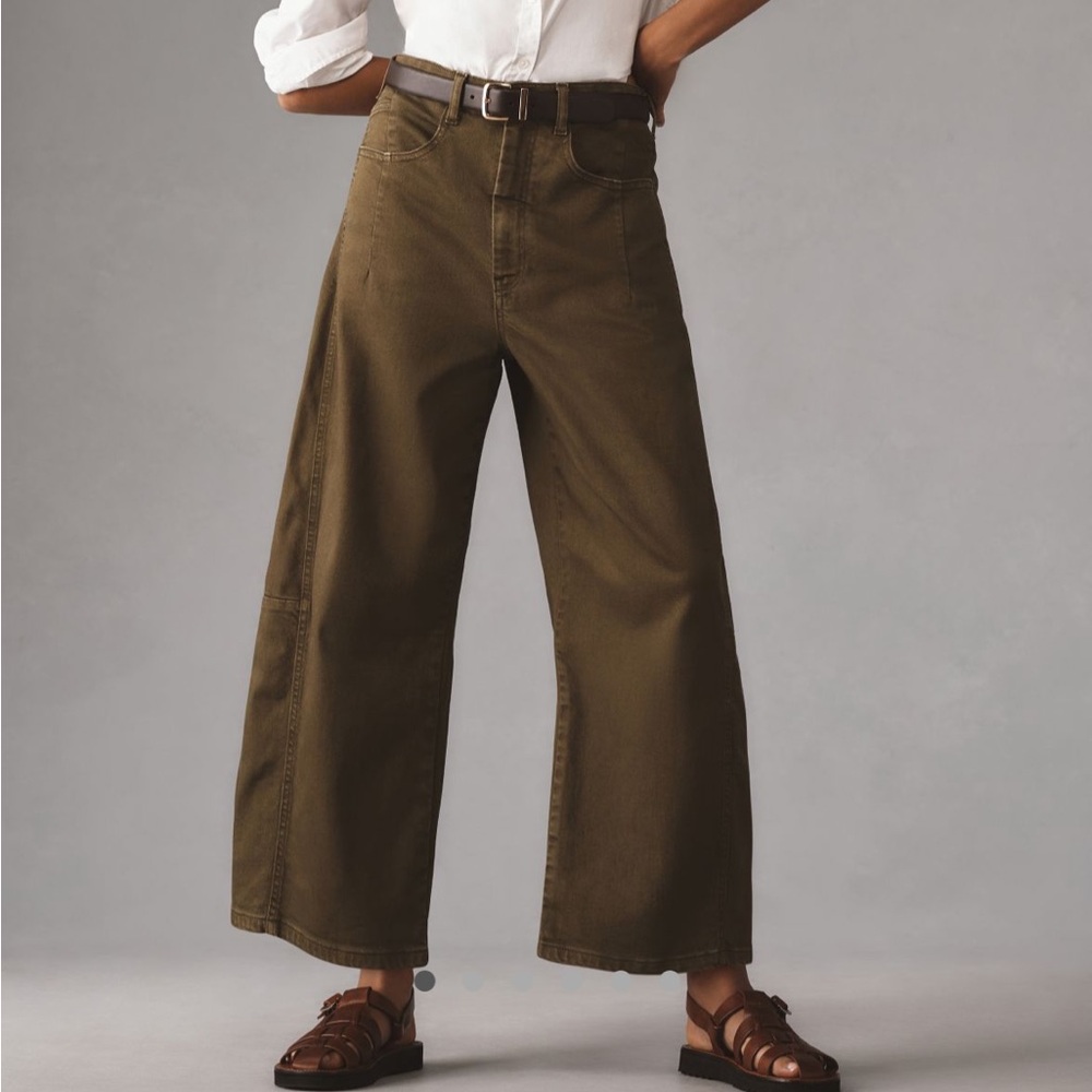 Anthropologie Kenna Mid-Rise Heritage Barrel Jeans by Pilcro Garden Green 27
